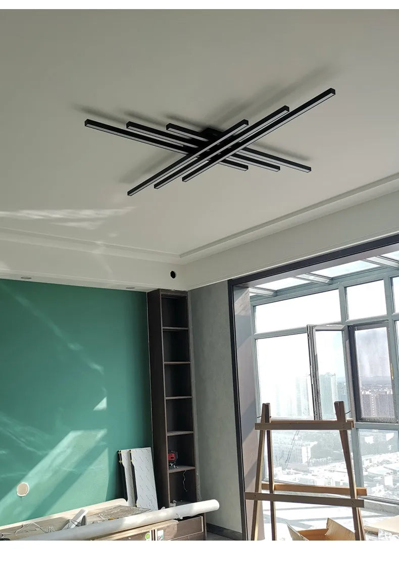 Schwarz Kronleuchter quadratische Schlafzimmer Lampen Wohnzimmer Lampe LED Deckenleuchte Nordic minimalistische kreative LED Deckenleuchte Streifen Lichter.