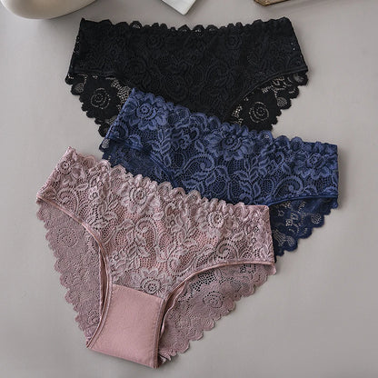 3PCS/Set Luxury Floral Embroidery Lace Panties Women Briefs Sexy Hollow Lingerie Female Underwear Ladies Breathable Underpants.