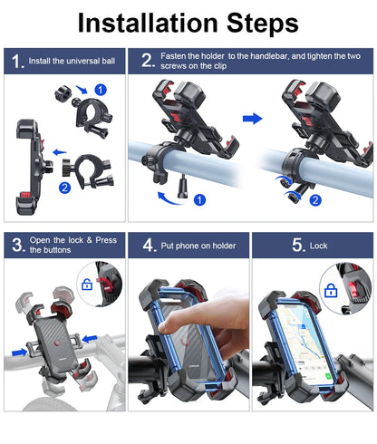 Joyroom Universal Bike Phone Holder 360° View Bicycle Phone Holder for 4.7-7 inch Mobile Phone Stand Shockproof Bracket GPS Clip.