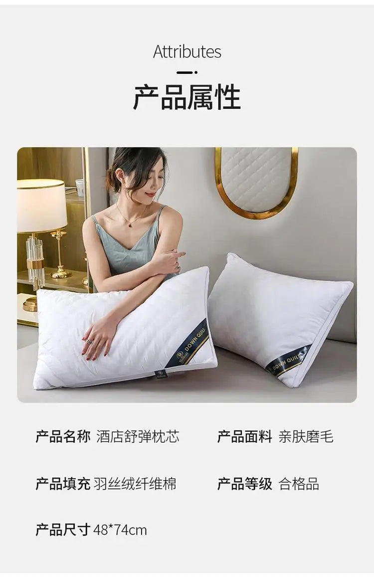 Popular hotel pillow with embroidered feather velvet core, high elasticity and no collapse, student neck protection pillow.