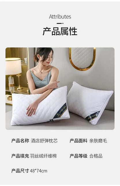 Popular hotel pillow with embroidered feather velvet core, high elasticity and no collapse, student neck protection pillow.