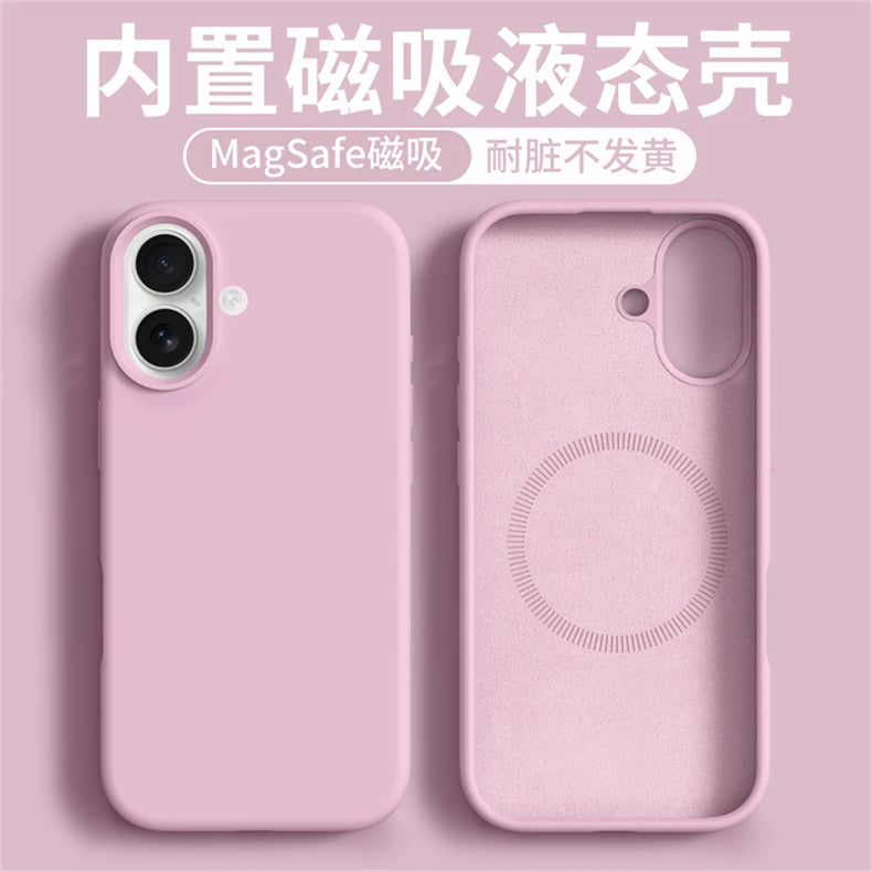 Magnetic Case For iPhone 17 Pro Max 17 Ari MagSafe Luxury Liquid Silicone Comfortable Feel Built in Flocking Protect Cover