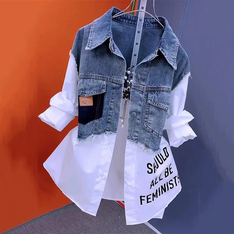 New Splicing Denim Jacket Women Spring Autumn Korean Fashion Denim Shirt Ladies Tops Casual Jean Coat Female Windbreaker.