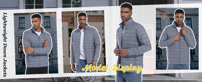 TACVASEN Stand Collar Lightweight Puffer Jackets Mens Quilted Jacket Water Resistant Ripstop Down Insulated Windbreaker Coats.