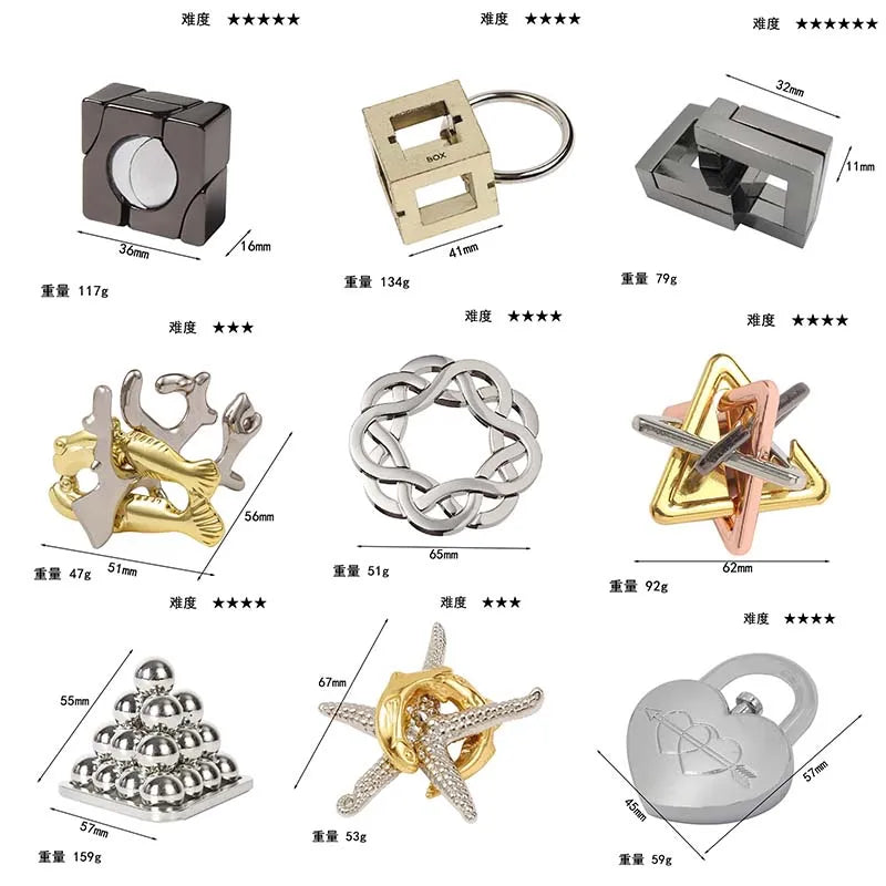 Alloy Metal Unlocking Toys Brain Teaser Metal Puzzle Toys Children Adult Funny Gift IQ Challenge Game.