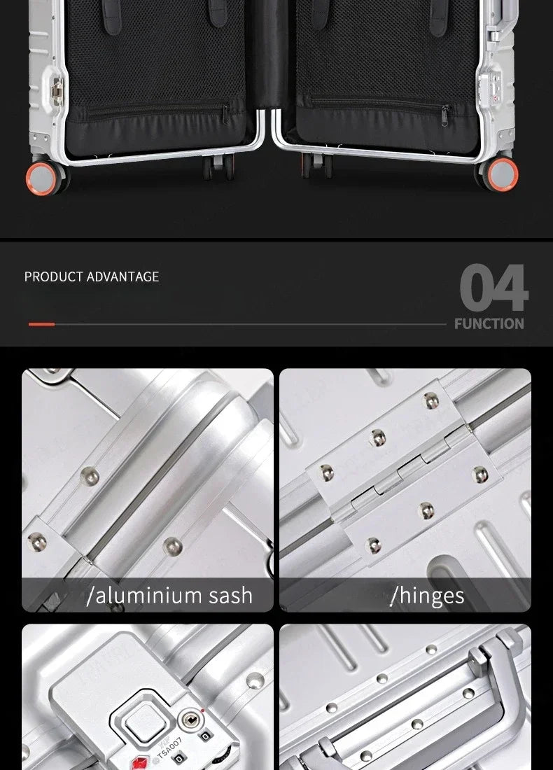 Trolley-Koffer mit großer Kapazität, Reisetasche, Reise-Koffer aus Aluminium-Magnesium-Legierung, Business-Rollgepäck.