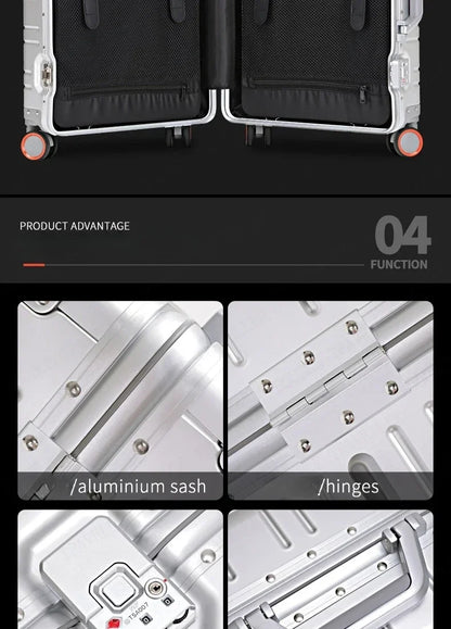 Trolley-Koffer mit großer Kapazität, Reisetasche, Reise-Koffer aus Aluminium-Magnesium-Legierung, Business-Rollgepäck.