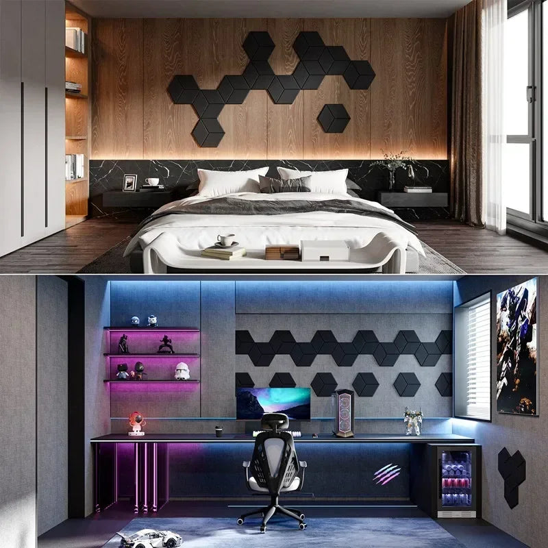 36/24/12pcs Hexagonal Self-adhesive Acoustic Panels Sound Proof Foam Panels Y-Lined Design To Absorb Noise Eliminate Echoes