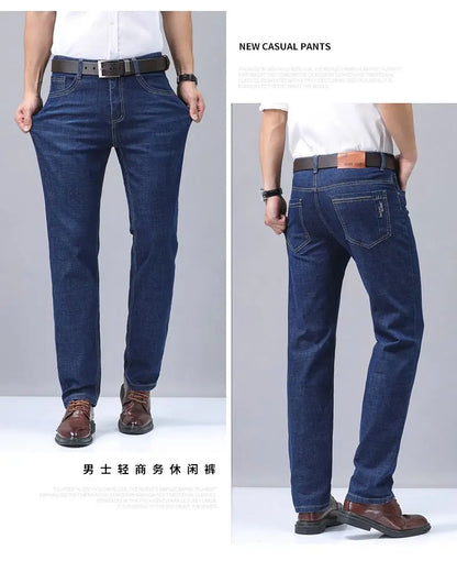 Summer Thin Men's Elastic Cotton Jeans Fashion Blue Comfortable Business Straight Casual Pants Brand Male Clothes Trousers.