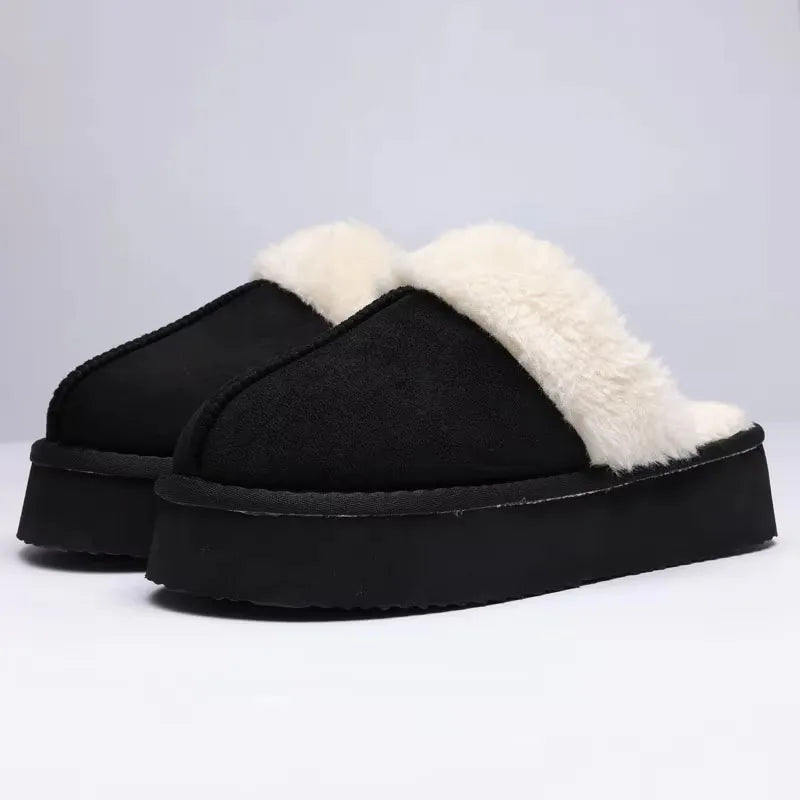 Crestar Women's Platform Fuzzy Slippers New Lady Winter House Slipper Thick Soles Warm Fuzzy Shoes Indoor Outdoor Cotton Shoes
