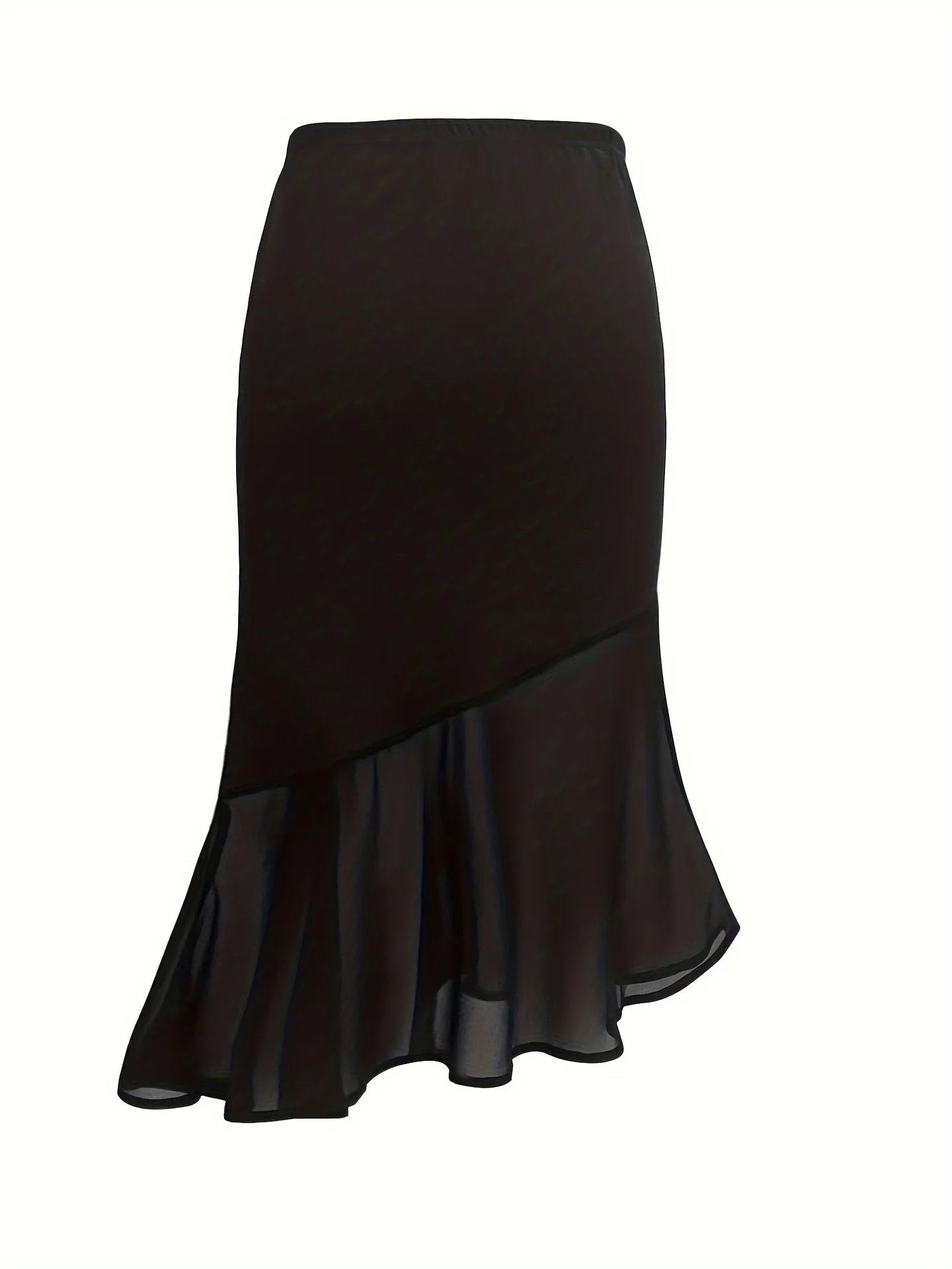 Fairyshely Casual Black Mesh Long Skirt Women 2025 Summer Wrap High Waist Midi Skirt Ladies Elegant Solid Bodycon Mermaid Skirt.