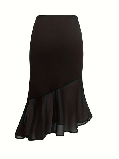 Fairyshely Casual Black Mesh Long Skirt Women 2025 Summer Wrap High Waist Midi Skirt Ladies Elegant Solid Bodycon Mermaid Skirt.