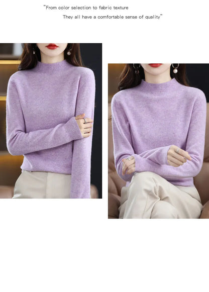 100% Pure Wool Half-neck Pullover In Autumn And Winter New Cashmere Sweater Women's Casual Knit Top Women's Coat 19 Colors.