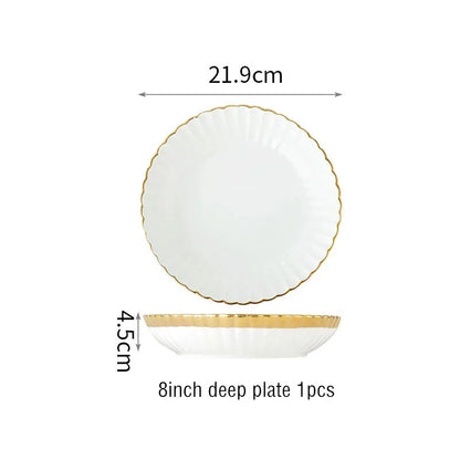 1pcs Upgrade white porcelain plates for food, dinner dishes, salad, soup bowls, ceramic porcelain plates, and tableware