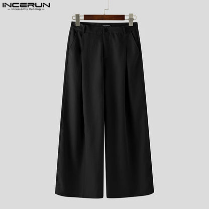 INCERUN Summer Men's Sets Solid Color Sleeveless Tops Tee Buttons Summer Long Pants Male Two-piece Suits Streetwear 2PCS S-5XL.