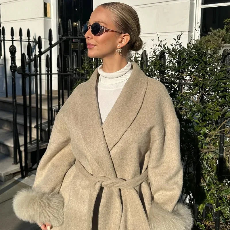 Lässiger, einfarbiger Wollmantel mit Schalkragen, modischer, lässiger, einreihiger Tasche, lockere Oberbekleidung, 2025, neue Highstreet-Jacke