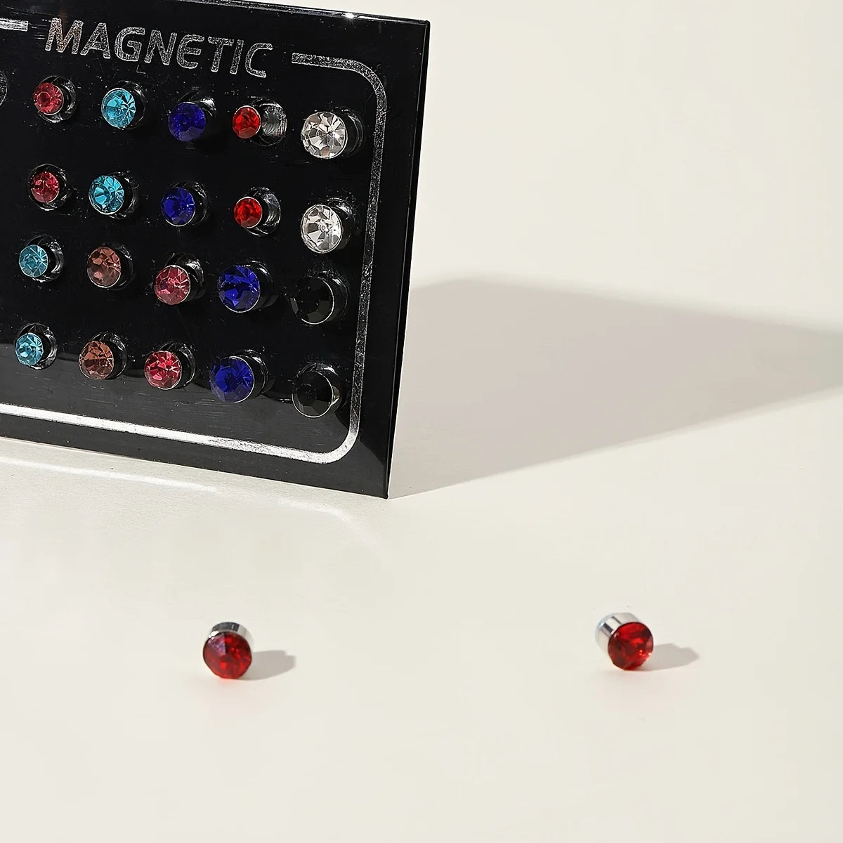 12 Pair(24pcs)/lot 3/4/5/6/7mm Round Crystal Rhinestone Magnet Stud Earring Punk Womens Mens Magnetic Fake Ear Plug Jewelry.