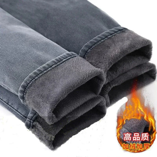 Winter Thick Plus Velvet Men Middle Waist Skinny Jeans Simple Fleece Warm Slim Fit Stretch Boy Casual Denim Pencil Pants.
