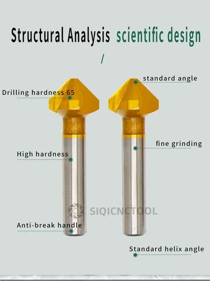 SLUGB 90 Grad 3-schneidiges HSS-Fasenfräser-Schaftfräser-Werkzeug für Holz, Stahl, Senker, Bohrer-Set, Elektrowerkzeug, fertig
