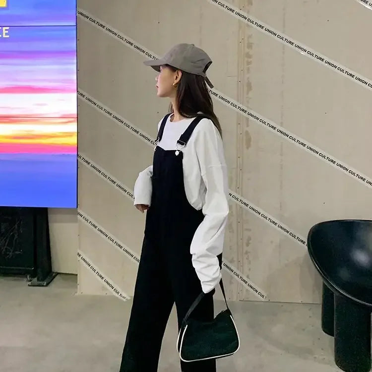 Jumpsuits Women Solid Retro Japanese Style Streetwear Denim Suspenders Trousers Harajuku Stylish Hip Hop Straight Overalls Teens