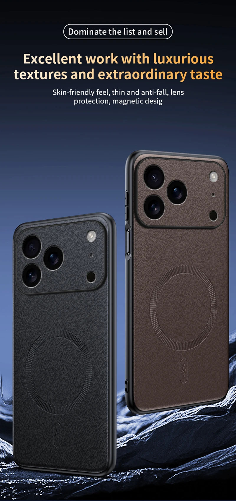 For Iphone 17 Pro Case Magnetic Leather Shield Cover For Iphone 17 Pro Anti-Fingerprint Non-Slip PC+TPU.