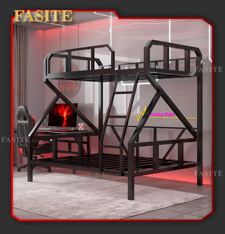 Premium E-Sport-Etagenbett aus Eisen, Hotel, Apartment, Schule, Schlafsaal, Bett, schwarzer Rahmen, Hochbett für Erwachsene, Camas, Schlafzimmermöbel