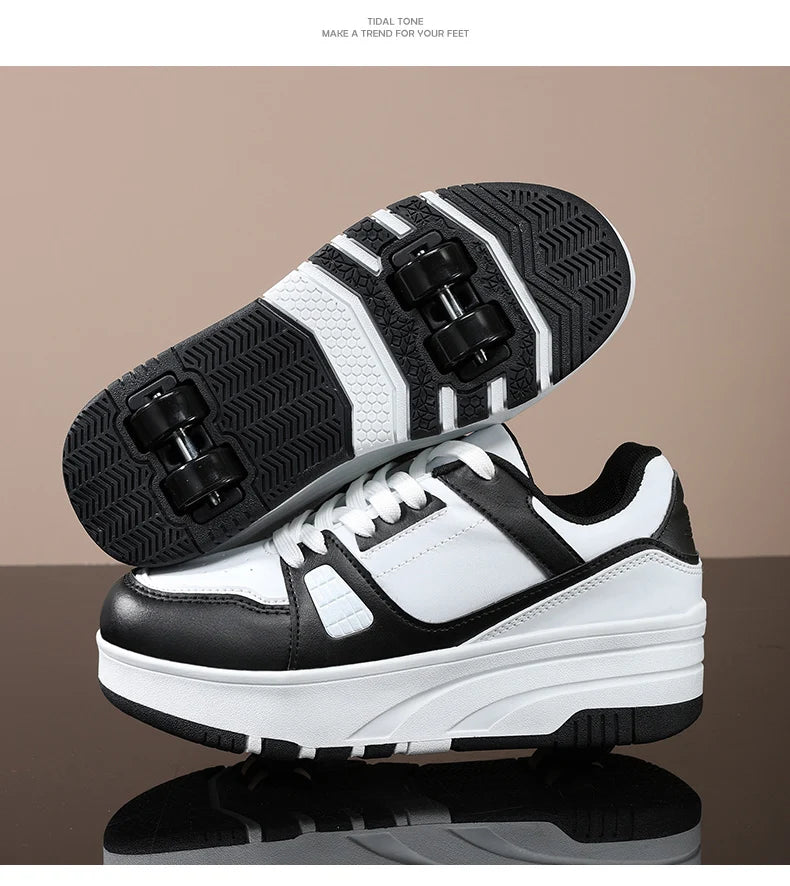 Four wheel roller shoes Boys girls walking shoes Casual outdoor sports slide and shrink school students pulleys shoes sneakers.