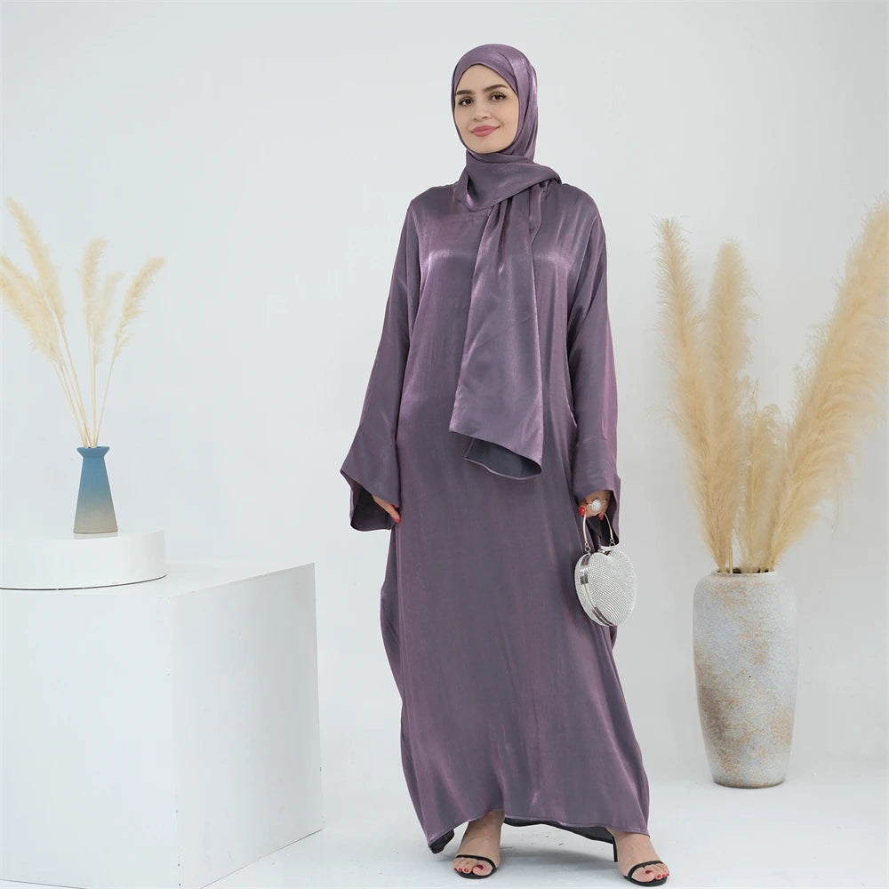 Eid Modest Satin Khimar Abaya Dubai Luxury 2024 Muslim Islam Arabic Abayas For Women Kaftan Hijab Dress Robe Femme Musulmane.