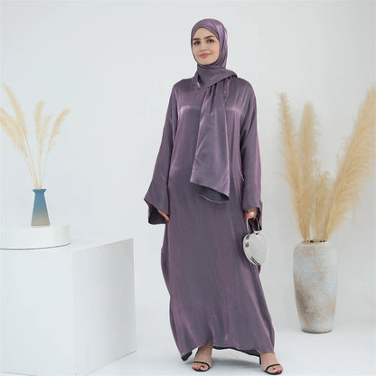 Eid Modest Satin Khimar Abaya Dubai Luxury 2024 Muslim Islam Arabic Abayas For Women Kaftan Hijab Dress Robe Femme Musulmane.