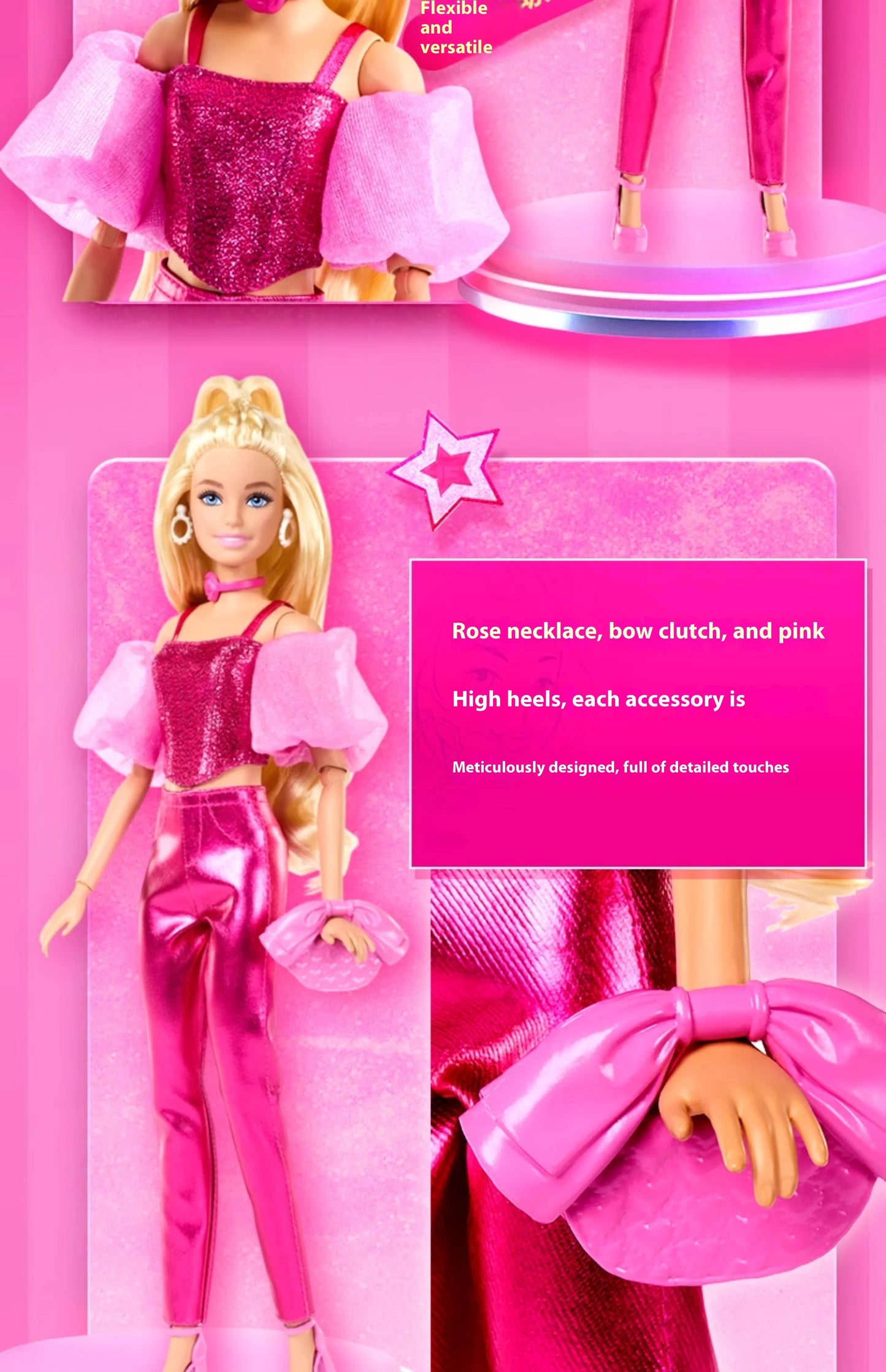 Hot High Quality Barbie Deluxe Style Dolls Pink Dress Outfit Blond Hair Knot Bow Accessories Toys For Girls Sweet Gift In Stock.