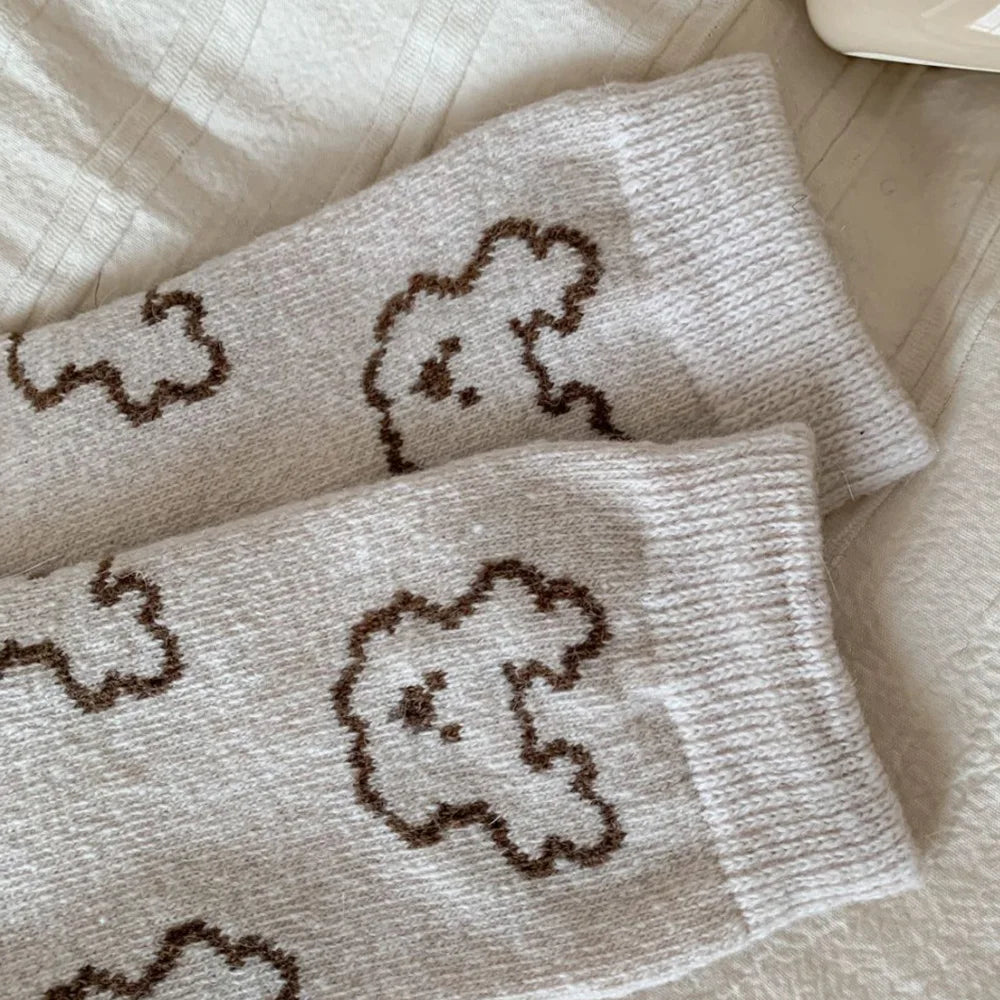 Christmas Gift Socks Women Winter Keep Warm Wool Socks Cute Bear Cartoon Happy Funny Kawaii Daily Streetwear Woman Floor Socks.