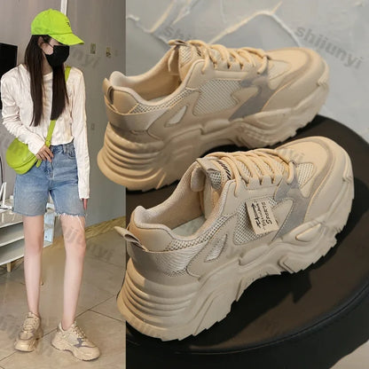 Chunky Platform Sneakers for Women Autumn New Fashion Thick Sole Vulcanized Shoes Woman Casual Non Slip Breathable Sports Shoes.