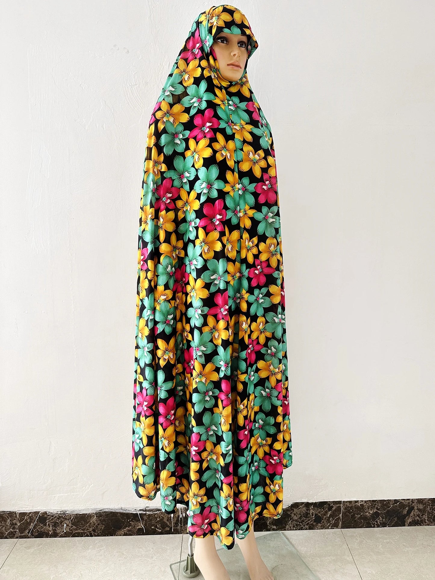 6XL  Muslim Womens Hooded Abaya African Sleeveless Prayer Garment Kaftan Dress With Hijab Floral Dubai Saudi Robe Ramadan