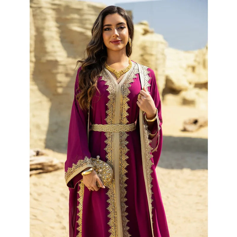 2PCS Muslimische Frauen Luxus Kimono Strickjacke Innere Kleid Set Dubai Abaya Kaftan Marokko Abend Party Kleid Djellaba Eid Jalabiya Neue.