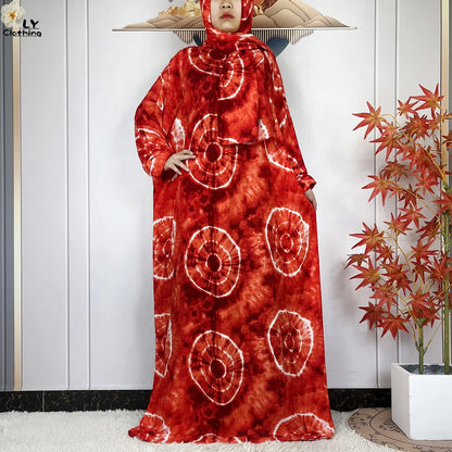 New Muslim Long Sleeved Cotton For Women Ramadan Prayer Turkey Middle East Femme Robe Floral Loose African Abaya Dress Scarfs