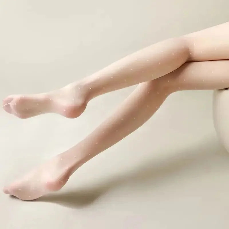 Thin Summer Black Silk Stockings Women's High Transparent Anti-Catch Wear-Resistant Polka Dot Design Comfortable Underwear.