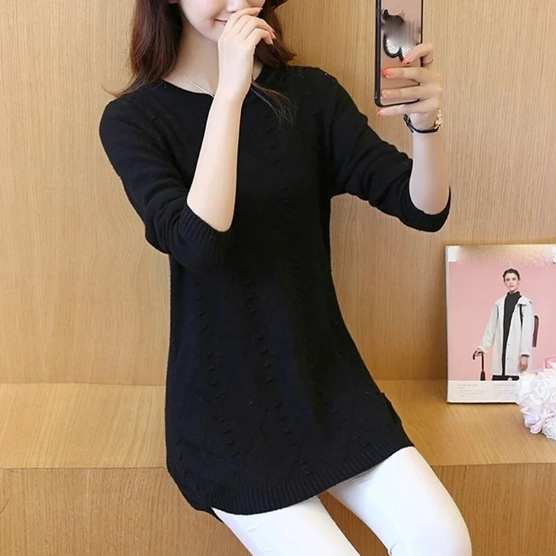 Strick pullover Herbst Winter Tops O-Ausschnitt Langarm Pullover lässig warme Damen pullover Midi lange schlanke Pullover Mädchen