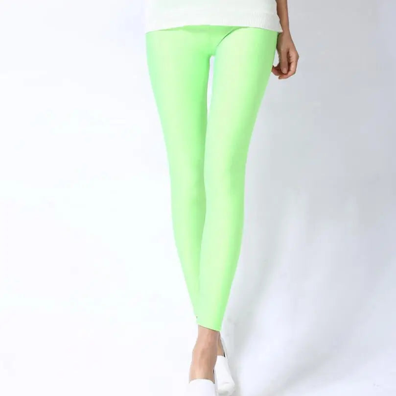 New Spring Solid Candy Neon Leggings for Women High Stretched Female Legging Pants Girl Clothing Leggins Plug Size.