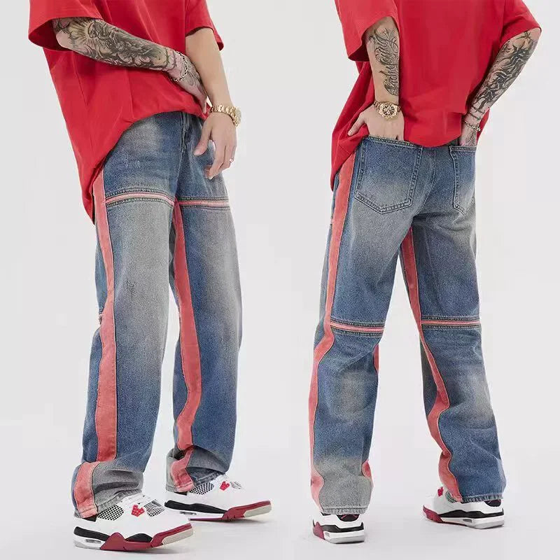 2025 Vintage Men's Jeans Distressed Vibe Bell Bottoms Clean Fit Woodworking Workwear Denim Pants For Outdoor Trade.