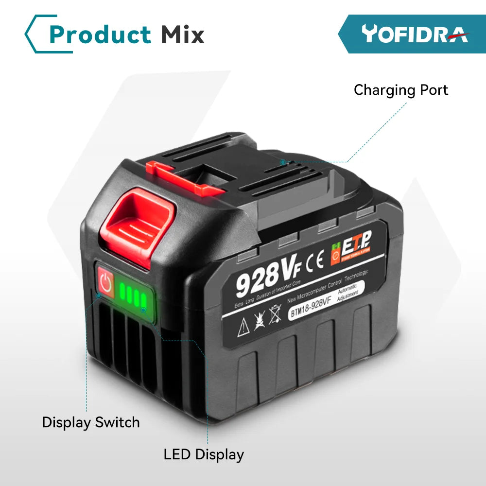 YOFIDRA 18–20 V wiederaufladbarer 22500 mAh 928 VF 388 VF 128 VF Plus Lithium-Ionen-Akku für 21 V 18 V Elektrowerkzeug-Ersatzakku
