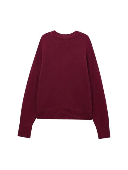 TRZA-Damen Soft Touch Übergroßer Strickpullover, O-Ausschnitt, lange Ärmel, weibliche Pullover, schicke Tops, Mode