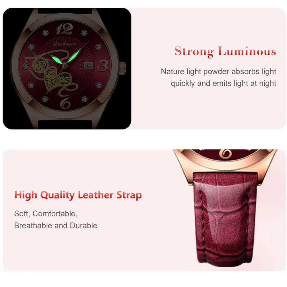 POEDAGAR Fashion Quartz Watch Female Luxury Elegant Casual Clock Waterproof Luminous Date Leather Women Watch Montre Femme gift.