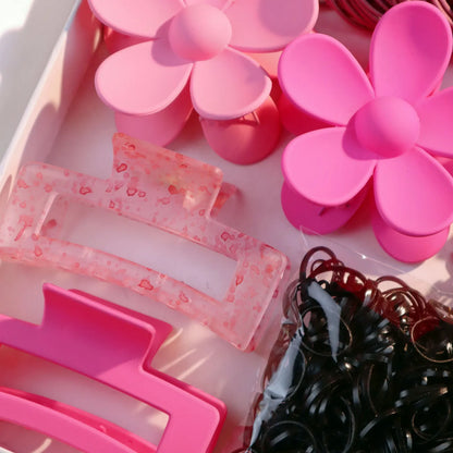 Fashionable Pink Hair Accessories Set for Women, Seamless Ponytail Holders Variety Hair Scrunchies For Women Lady 2024.