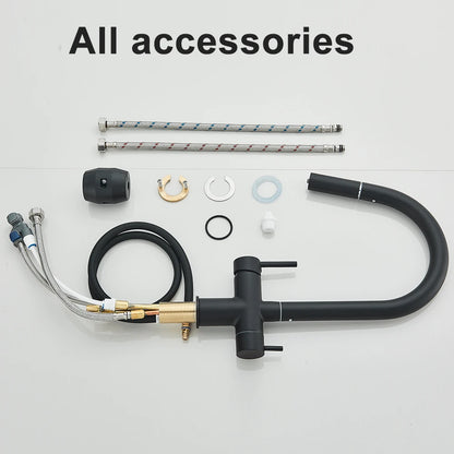 Filter Kitchen Faucet Pull Out Flexible Drinking Water Kitchen Faucets Dual Handle Metal 2 in 1 Hot Cold Water Mixer Tap