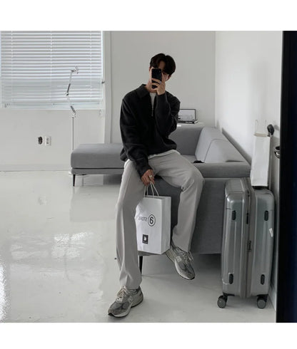 Half Zipper Sweater Men's Autumn and Winter Japanese Retro Korean Lapel Sweater Loose Casual Thread Trend