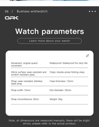 OPK 6039 Women Watch Roman Scale Stainless steel Waterproof Quartz Watch for Women.