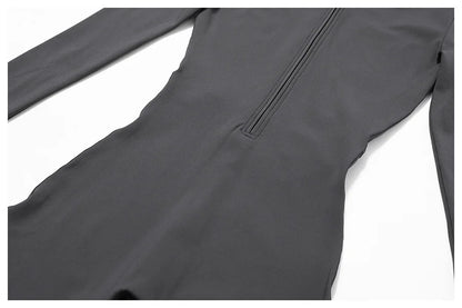 Zipper Workout Jumpsuit Sports Overalls Women Gym Clothing Running Long Sleeves Fitness Gym Tracksuit Short Sportswear Yoga Set