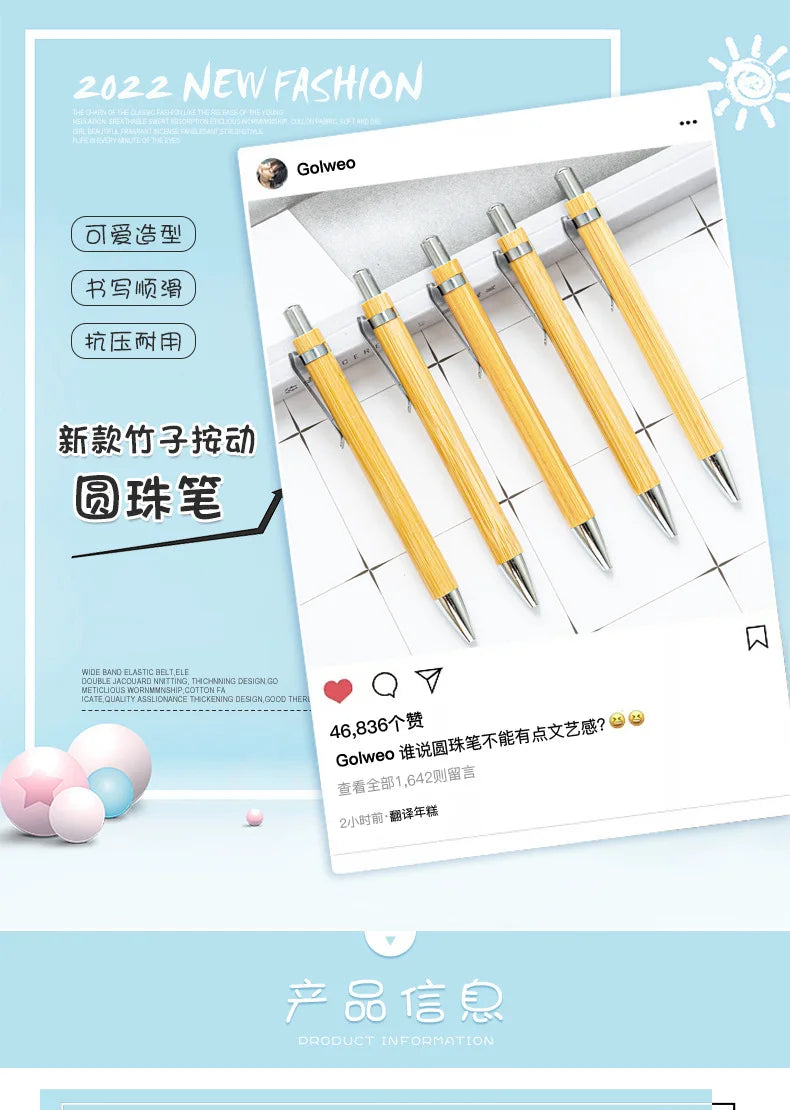 30 Stück Kugelschreiber aus Bambusholz, 1,0 mm Spitze, für Büro, Schule, Schreibwaren, Business, Unterschrift, Kugelschreiber, Bambusstift.