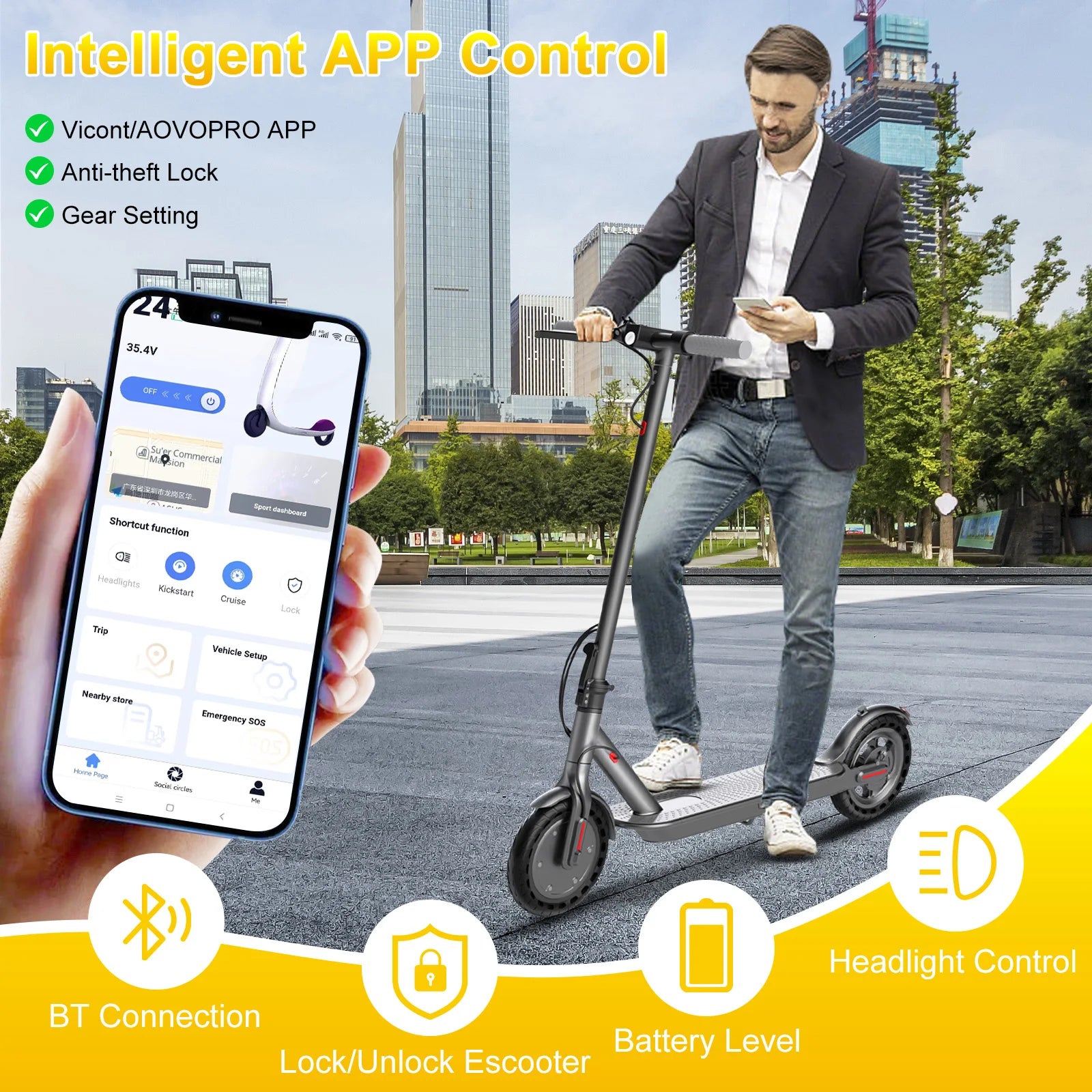 Dual Brake Electric Scooter with Seat Storage Bag 350W Powerful Motor Fast Speed 31KM/H on APP 36V 8.5 Inch Tire Adults Escooter.