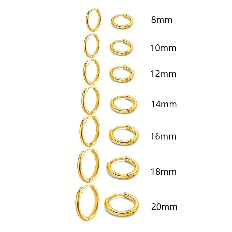 7Pairs/Kit Stainless Steel Huggies Hoop Earrings Multiple Sizes Unisex Sexy Ear Cartilage Piercing Jewelry Wholesale.